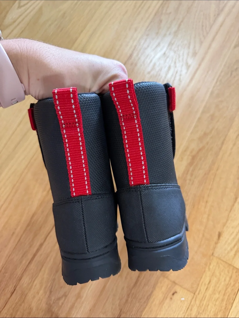NWOB L.L. Bean Black and Red Hook and Loop Closure Snow Boots Sz 9